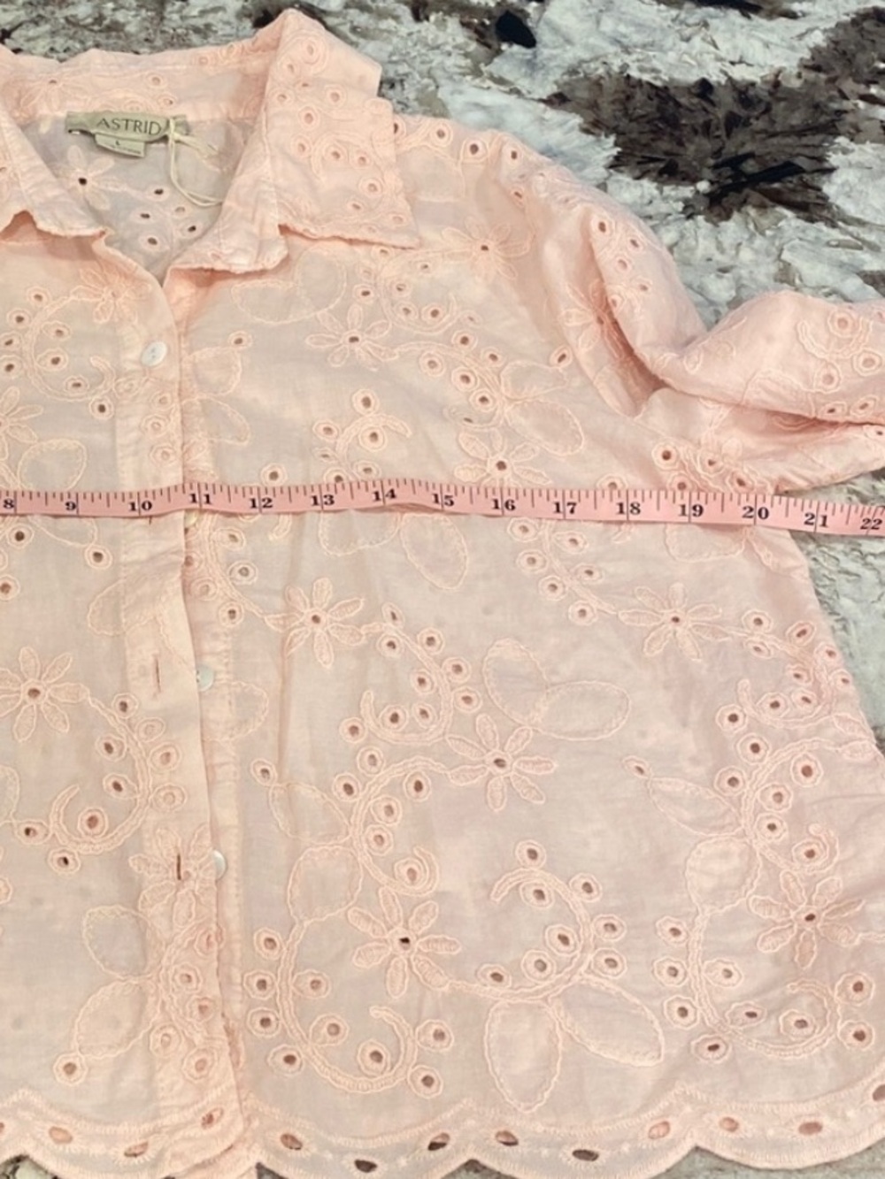 Astrid Made in Italy Pink Eyelet Embroidered Cotton Blouse Size L Floral - Picture 5 of 10